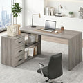 HSH Grey L Shaped Computer Corner Desk with 3 Storage Drawers 60 inch by HOMESWEETHOME