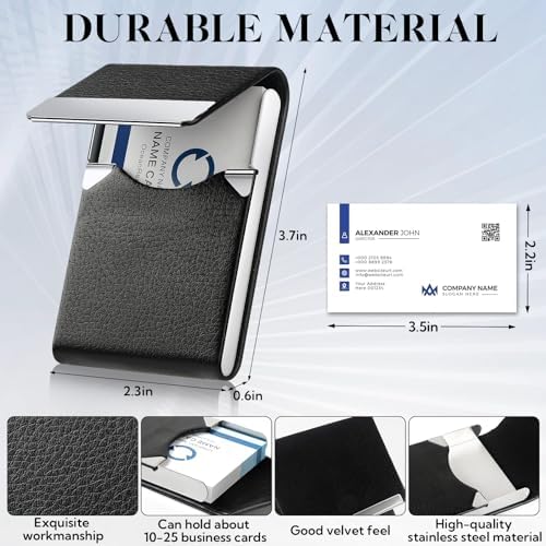24 Pack Business Card Holder Case PU Leather Name Cards Holder RFID Blocking Credit Cards Carrier Metal Business Card Case with Magnetic Closure Business Card Wallet for Women or Men,Lychee Pattern - Image 2