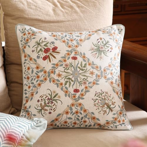 ISAENNE Vintage Linen Throw Pillow Cover,Set of 2,18"x18"-Serenity A - Image 2