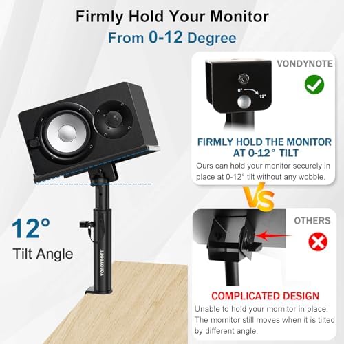 Vondynote Pair of Studio Monitor Stands Desk Clamp Speaker Stands 12°Tilt - Image 3
