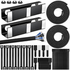 128 Pcs 15.75" Under Desk Cable Management Kit, Cord Organizer Desk Wire Management System, Wire Tray, Clips, Ties, Sleeve, Loom Tubing for Home Office, Gaming, TV, Computer Setup by Purpeak