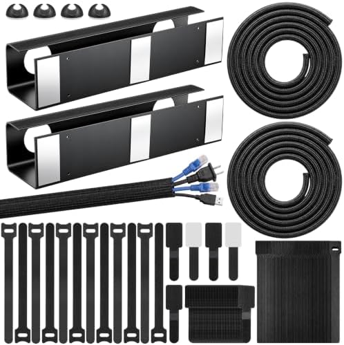 128 Pcs 15.75" Under Desk Cable Management Kit, Cord Organizer Desk Wire Management System, Wire Tray, Clips, Ties, Sleeve, Loom Tubing for Home Office, Gaming, TV, Computer Setup by Purpeak