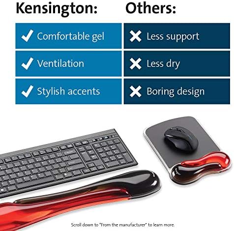 Kensington Duo Gel Mouse & Keyboard Wrist Rest Bundle Set, Ergonomic Keyboard and Mouse Pad With Wrist Support, Keyboard Wrist Rest, Computer Keyboard Pad, Cooling Gel, Non-Skid Backing, Red K50036WW - Image 7