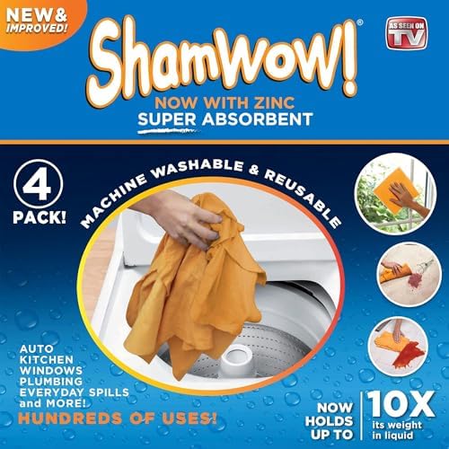 ShamWow Shammy Cloth 4-Pack, 20"x24", Super Absorbent Chamois Towel - Image 3