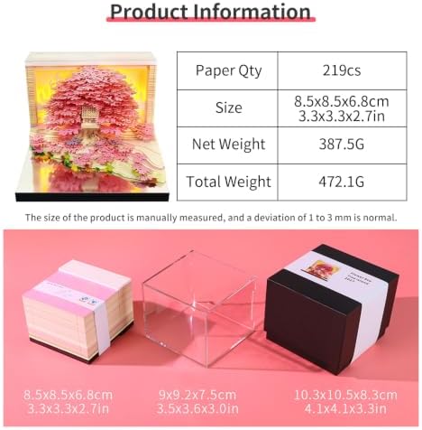 3D Calendar 2027,Creative 3D Memo Pad Time Piece Calendar 2027 Tear Away Paper Sculpture Pink Tree Multi-Color DIY Art Note - Image 6