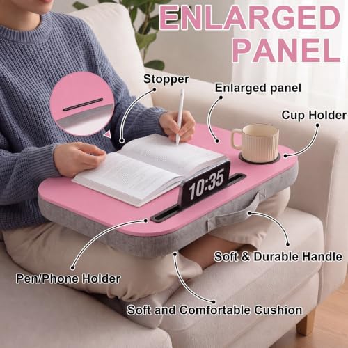 Lewtemi Peach Pink Laptop Lap Desk with Cushion Cup Holder and Stopper Padded and Phone Holder Couch Bed Sofa Fits up to 15.6 Inch Portable Lap Desk for Home Office Study Writing - Image 4