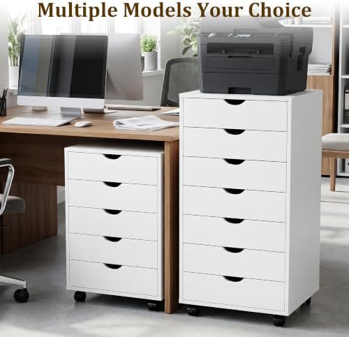 7 Drawer Mobile File Cabinet with Wheels, Office Storage Drawers, White - Image 4