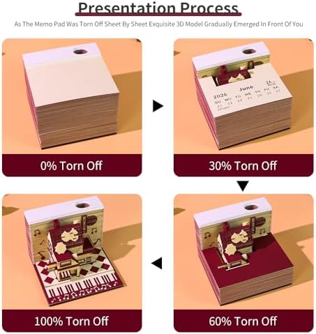 3D Memo Pad, 3D Calendar 2027, Time Piece Calendar, Tear-Off Calendars 2027, 3D Paper Carving Art Memo Pad, Art Carving Sticky Notes for Office Home Gifts Ornaments (Music Store) - Image 5