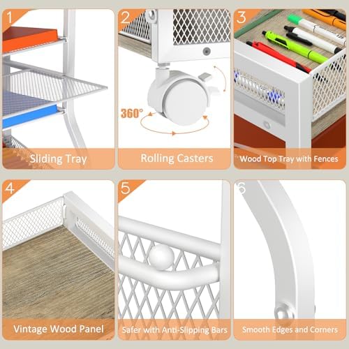 3IngSeagulls Rolling File Cart, 5-Tier Mobile Filing Cabinet on Lockable Wheels, Under Desk Storage, Office Hanging Folder Storage Organization Mobile Cabinet for Office, Home, and School, White - Image 5