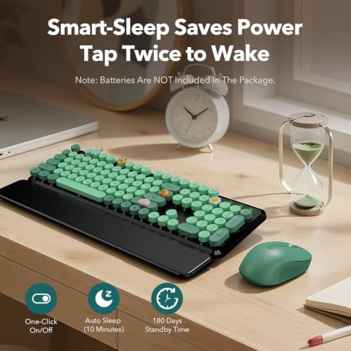 Wireless Keyboard and Mouse, Round Keycap, Magnetic Wrist Rest, Green Black - Image 5