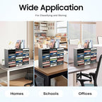 27 Slot Mail Sorter Organizer, Wood Literature Organizer Student Mailbox for Classroom, Desktop File Paper Storage Rack for Office Home School - 31.5" L×12”W×21.6“H (Black, 27-Compartment) - Image 7