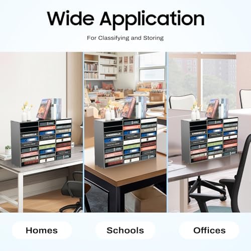 27 Slot Mail Sorter Organizer, Wood Literature Organizer Student Mailbox for Classroom, Desktop File Paper Storage Rack for Office Home School - 31.5" L×12”W×21.6“H (Black, 27-Compartment) - Image 7