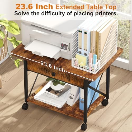 EasyCom Large Printer Stand with Fabric Storage Drawer and Locking Wheels - Image 2