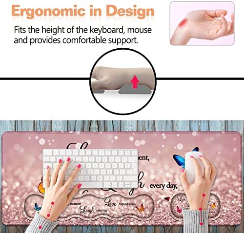 Ergonomic Keyboard Wrist Rest & Mouse Pad Wrist Rest Set, Large XXL Gaming Desk Mat 31.5"x 11.8", Non-Slip Base, Memory Foam, Easy Typing Pain Relief for Office & Home, Glitter Quote Live Laugh Love - Image 6