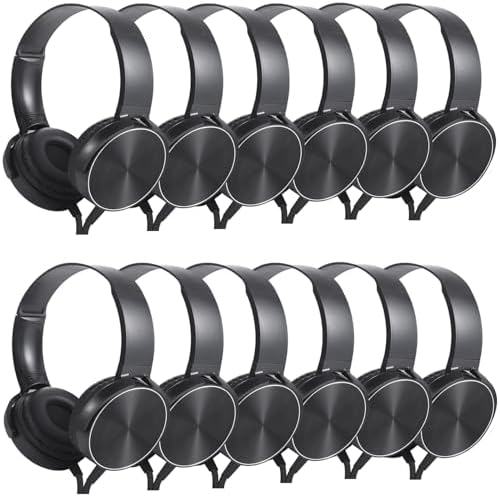 Bulk Headphones 12 Pack for School Classroom Kids, Wholesale Wired Durable Earphones Class Set for Students Children Toddler Teens Boys Girls and Adult (HY450, 12 Black) by Wensdo