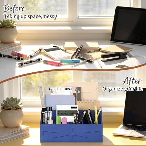 Wood Mail Organizer Countertop,Farmhouse Desk and Kitchen Countertop Storage, Letter Sorter, Desk Mail and Bill Organizer, Desktop File and Paper Holder (Blue) - Image 3