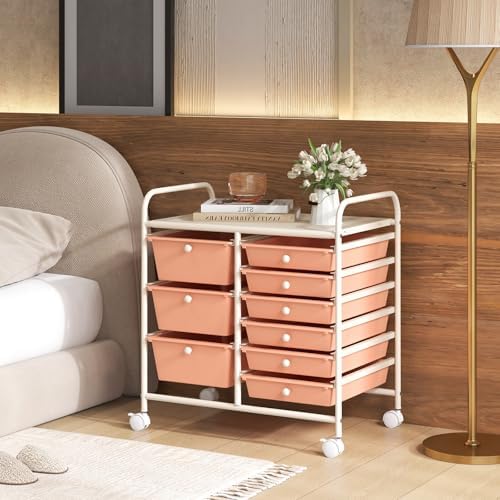LDAILY 9 Drawer Rolling Storage Cart, Rolling Cart with Drawers for Classroom, Art Supply Craft Organizer on Wheel with Metal Frame & Handles for Home Office School - Image 2