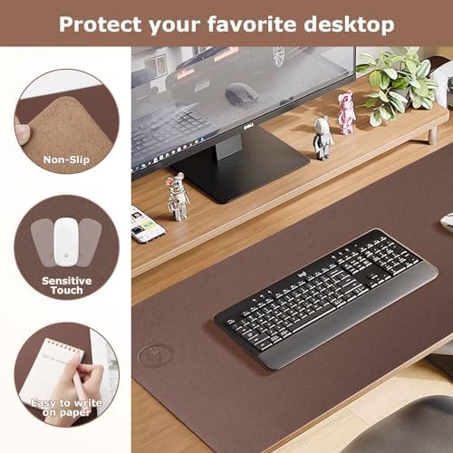 Wireless Charging Mouse Pad Firelison 2 in 1 Leather Multifunctional Office Desk Pad with Non-Slip Rubber Base, Waterproof Desk pad for Computers/Office/Work/Home/Decor（ 36" x 17"Brown - L） - Image 3
