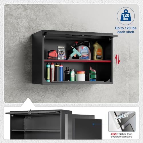Fesbos Metal Storage Cabinet Black Wall Cabinets with Shelf and Locking Door - Wall Mounted Storage Cabinet for Garage Warehouse Home Office - Assembly Required - Image 4