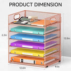 6 Tiers Letter Tray Paper Organizer with Handle, Mesh Desk File Organizer, Metal Desktop Document Shelf Organization, Paper Sorter Organizer for Office, Home or School File Folder Holder (Rose Gold) - Image 3