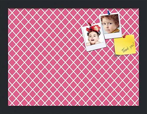 PinPix 16x12 inch Cork Bulletin Board. This Decorative Framed Pin Board Comes with Diamond Pattern in Hot Pink Design and Satin Black. Ideal for Home, Office Decor or School (PinPix-302) by PinPixBulletinBoards