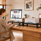 XINYAO 2 Pack Monitor Riser for Desk, Wood and Steel, 16*12*3 inch, Black - Image 3