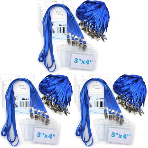 4x3 Name Tags Badge Holder with Lanyard 150 Pack Waterproof Horizontal ID Badge Holder and 50 Pcs Lanyards Nametag for Conferences, Events, and Meetings (Blue, 4 X 3 inches) by BirdFiy