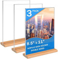 Kersally Acrylic Sign Holder 8.5 x 11, 3 Pack Double-Sided Clear Table Display Stands with Wood Base,Vertical Acrylic Frame Menu Flyer Paper Holder for Stores, Restaurants, Hotels, Office, Show Fair by Kersally