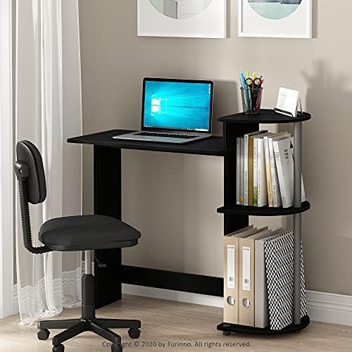 Furinno Compact Computer Desk with Shelves, Round Side, Light Cherry/Black - Image 2