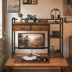 Desk Shelf with 2 Drawers, 38.5" Desk Hutch for Computer Monitor, 3 Tier Desk Display Rack, Desktop Bookshelf Storage Rack for Home Office Dorm - Image 7