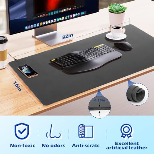 Wireless Charging Desk Mat,Mouse Pad, Black-L, 32 * 16inch - Image 2