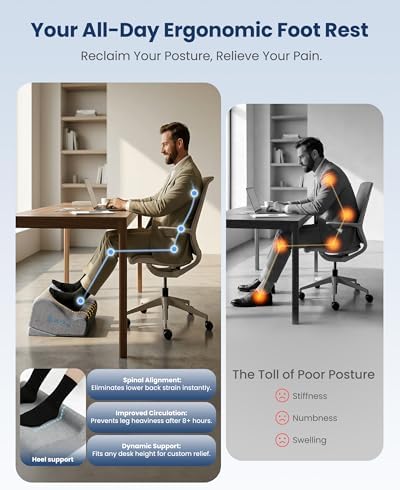 COMFIER 2026 Under Desk Foot Rest at Work with Graphene Fast Heat, Ergonomic Heated Foot Stand with 2 Heights, 3 Heat Levels & 3 Vibration Modes, Heel Support for Back and Leg Pain Relief, Office Home - Image 5