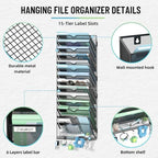 SUPEASY 15-Tier Wall File Organizer with Hooks, Wall Mounted Mail Organizer - Image 6