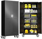 GAIOUS Metal Garage Storage Cabinet with Lock, Steel Tool Cabinet with 2 Doors and 5 Adjustable Shelves, 75” Tall Lockable File Cabinet with Wheels, Organization for Home Office Garage Gym - Black by GAIOUS