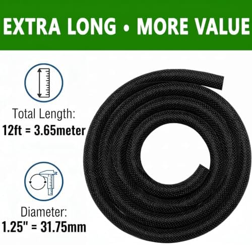 Cable Sleeve Split-Sleeving 12ft-1.25inch Cord Management Wire Protector, Wire Cover Heat Resistant Wiring Loom Harness Wire Organizer, Heavy Duty Auto Wrap Cord Protectors from Pets No Chew, Black - Image 4