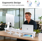 Dual Monitor Stand For Desk,Adjustable Height Long Wood Computer Riser - Image 6
