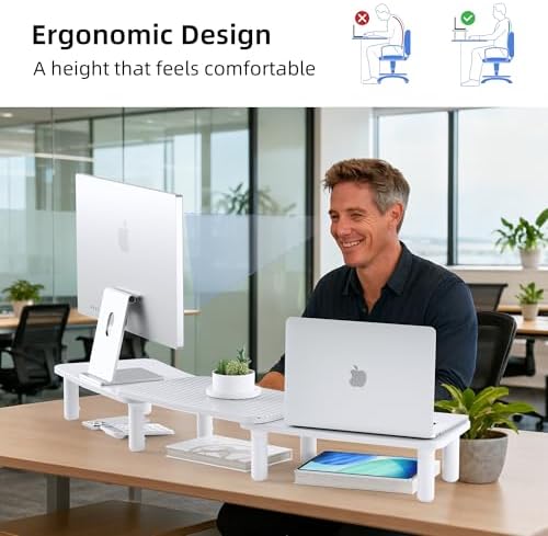 Dual Monitor Stand For Desk,Adjustable Height Long Wood Computer Riser - Image 6