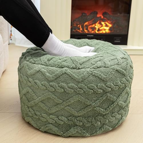 Round Pouf Ottoman, Single-Block Foam Core Foot Rest,Sage Green, 20x12In - Image 6