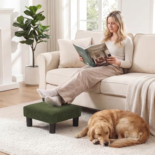 Joveco Small Foot Rest Stool Ottoman, 3D Velvet Square Upholstered Footstool for Chair, Under Desk, Office, Living Room, Deep Green - Image 3