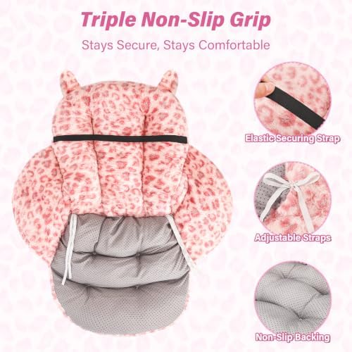 DOBUONO Comfy Office Chair Cushion, Cute Seat Cushion Kawaii Cushion for Gaming Chair with Backrest Non-Slip Floor Seating for Adults and Pets Pink Leopard Print Stuff for Room Decor - Image 3