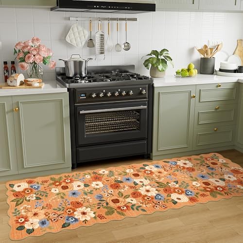 DUKINO 2x10 Runner Rug for Hallway, Washable Kitchen Rug Non Slip, Orange - Image 3