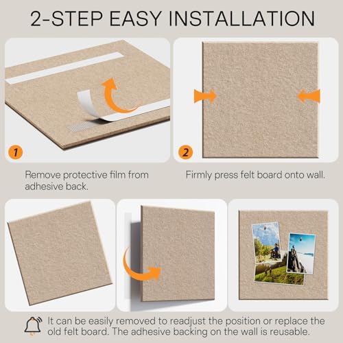 MaxGear Felt Bulletin Board 48" x 36", Tan Felt Wall Tiles Wall Decor - Image 5