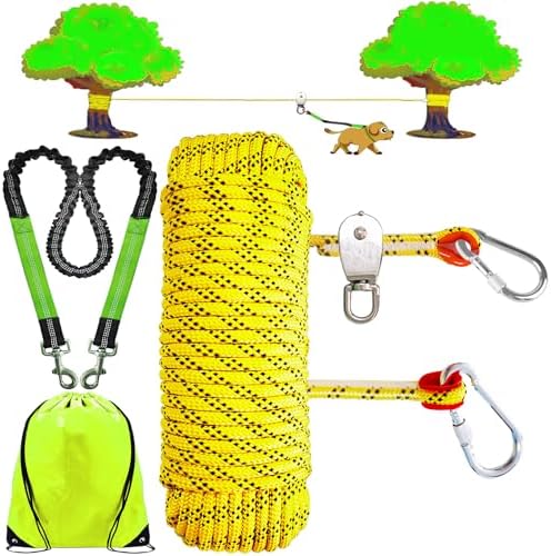 Dog Tie Out Cable for Camping, Dog Trolley System and 4ft Bungee Leash by SIAELT