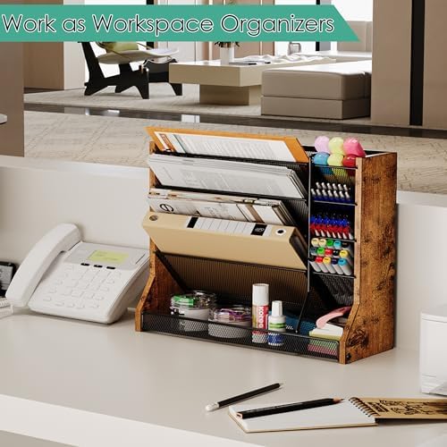 Jakyitvi 5 Tiers Ironwood Wall Desk File Holder Organizer Organizer, Brown - Image 5