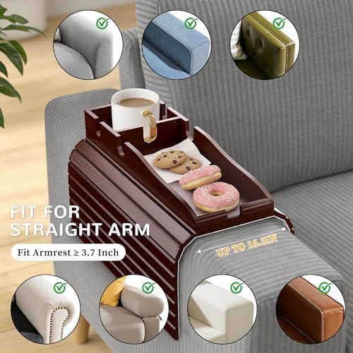 Korser Couch Armrest Table, Sofa Arm Tray with Removable Cup Holder, 2 in 1 Anti-Slip Armrest Tray Table for Couch, Bamboo Foldable Couch Cup Holder for Drinks Snacks Phone Remote Control - Image 6
