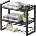 Office Desk Shelf Organizer, Wood Desktop Bookshelf Supplies Storage Rack, Shelf for Top of Desk and Dresser (Pure Black-2 Tier) by ART-GIFTREE