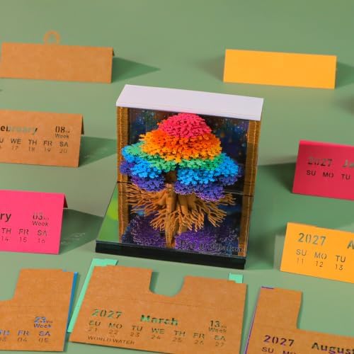 3D Memo Pad Time Piece Calendar 2027, 3D Tear-Off Art Desk Calendar 2027, Creative 3D Memo Pad Paper Art Tree House DIY Paper Carving Decoration (Tree of Life - Purple) - Image 4