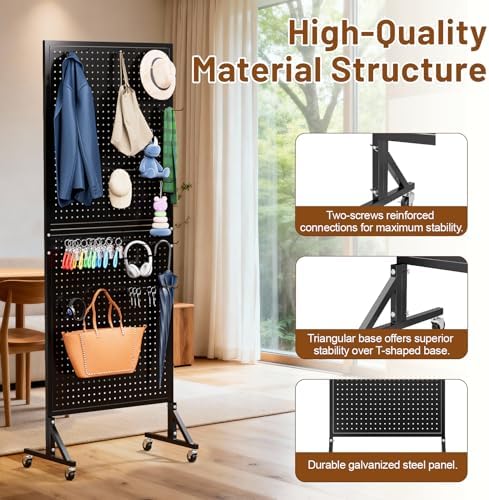 2 x 5.5 FT Metal Pegboard Display Stand with Wheel & Leveling Feet - Image 3