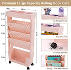 Pink Rolling Office Paper Organizer, Mobile Book Cart Document Folder File Storage with Pen Holder, Slim Rolling Storage Cart Movable Bookshelf for Office, Dorm, Classroom, Nursery - Image 3
