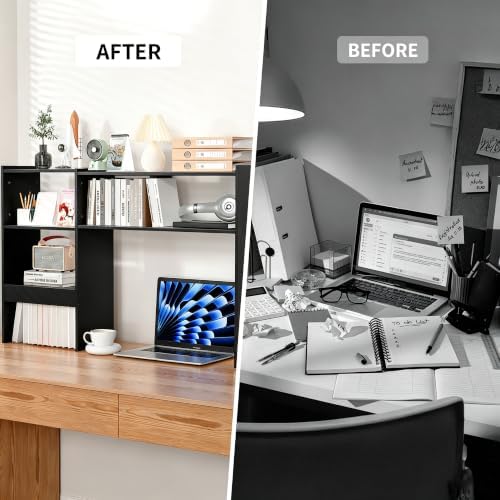 Aetheris Desktop Bookshelf, 43”Adjustable Office Desktop Organizer Shelf, Countertop Storage Hutch with 4 Shelves for Computer Desk, Adjustable Desk Hutch, Wooden Desktop Bookcase (Black) - Image 6